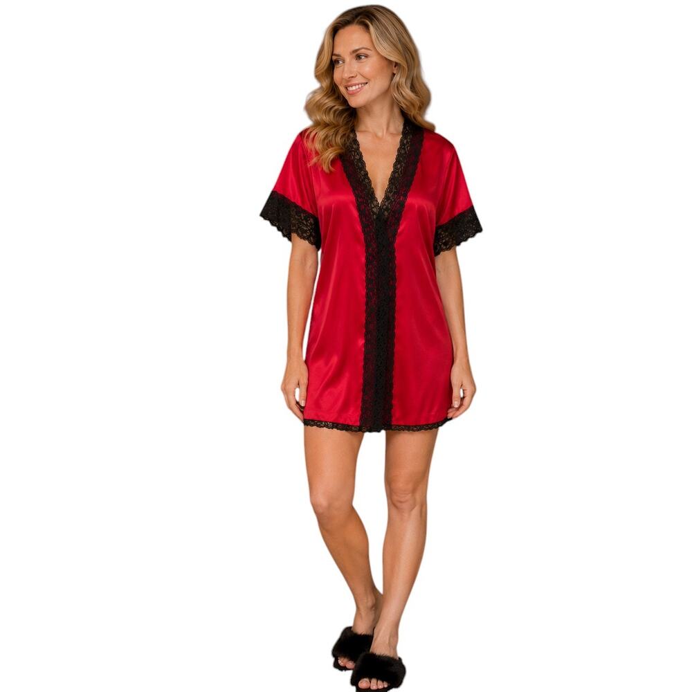 Avon Style Vintage Red Lace Robe, M/L